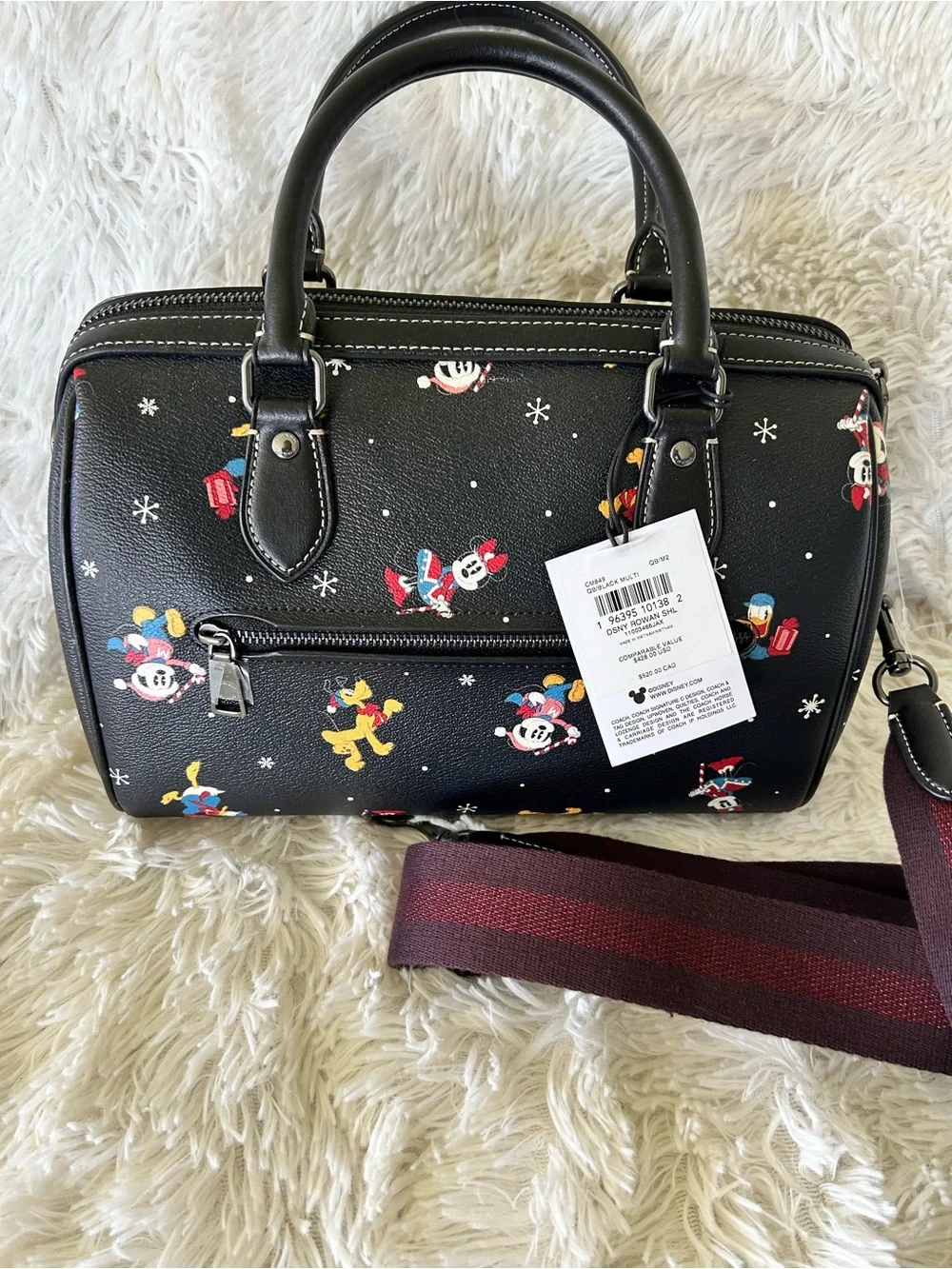 Coach Black Rowan Satchel with Disney Character Print
